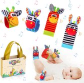 babies toys Baby Pols Rammelaars & Voetzoeker Set Zacht Dier Baby Rammelaars Speelgoed voor Meer dan 0 maanden Babyontwikkeling 4 stuks