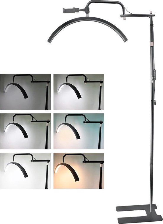 LED lamp - Beauty lamp - Make-up lamp - Stevig en Stabiel - Halve maan LED lamp- Inclusief telefoon houder - Zwart