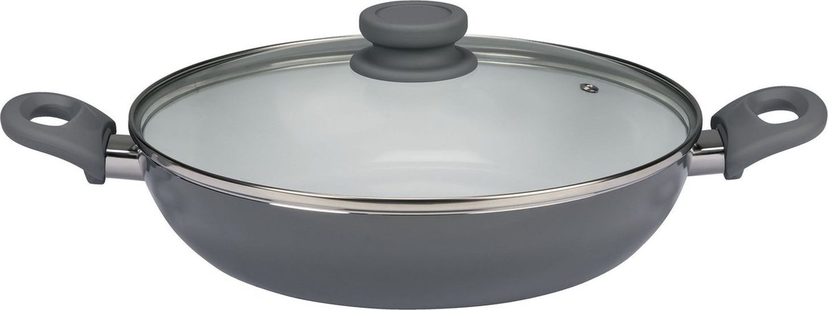 Ernesto Keramische Serveerpan - Met glas deksel - Grijs - 28cm - alle kookplaten geschikt - inductie