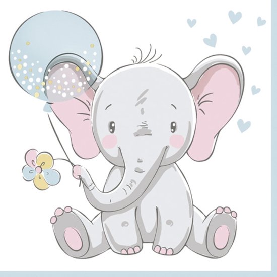 1 Pakje papieren lunch servetten - Baby Elephant with Blue Balloon - Geboorte jongen - Kraamfeest - Geboorte feest - 20 servetten