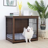 Bingpaw - Vintage Pet Krat Hond Kooi Met Tafel Top Houten Slagboom - Met Floor Tray - Voor Indoor