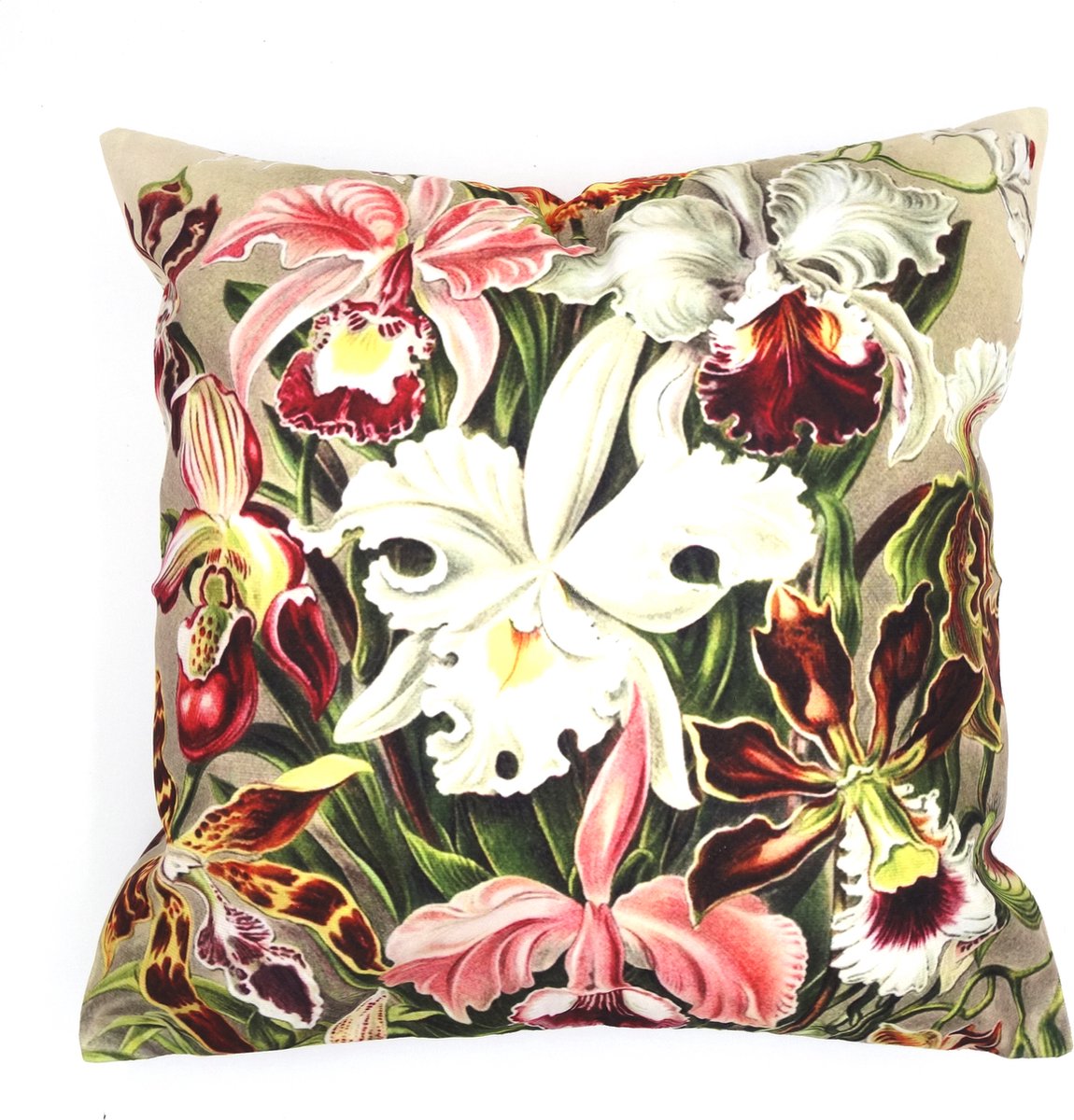 De Kussenkraam Kussenhoes tropische bloemen vintage | 45 x 45 cm | beige beige | roze | groen