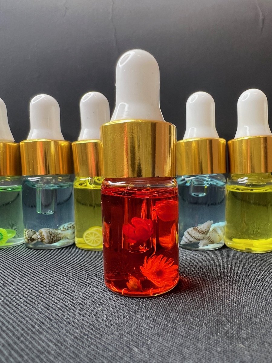 MEGA BEAUTY SHOP Nagelriemolie met pipet 5ml. set 50stuks nagelriemolie kiwi kersen citroen kokos amandel nagelriemverzorging met pipet