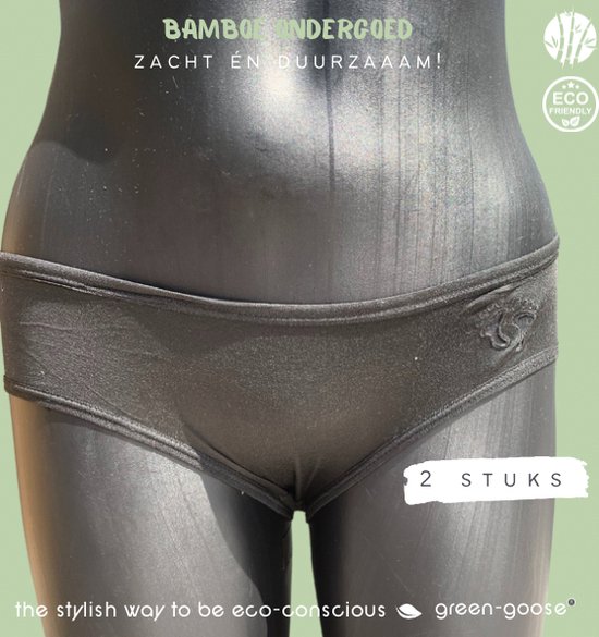 green-goose Bamboe Dames Slip | Set van 2 | Zwart, M | Met Gestikt Voetjes Logo | Duurzaam, Ademend en Heerlijk Zacht