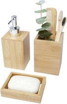 AQVA - Bamboe Naturel Design - Badkamer & Toilet Setje - Zeepdispenser, Tandenborstelbeker en Zeephouder