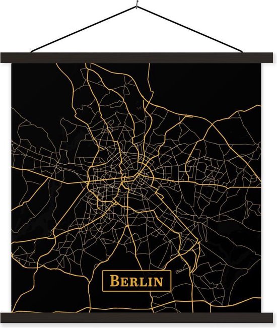 Porte-affiche avec affiche - Affiche scolaire - Carte - Berlin - Or - Zwart - 40x40 cm - Lattes noires
