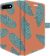 Apple iPhone 8 Plus Telefoonhoesje - Portemonneehoesje  - Met pasjeshouder - Met Plantenprint - Tropische Blaadjes - Oranje