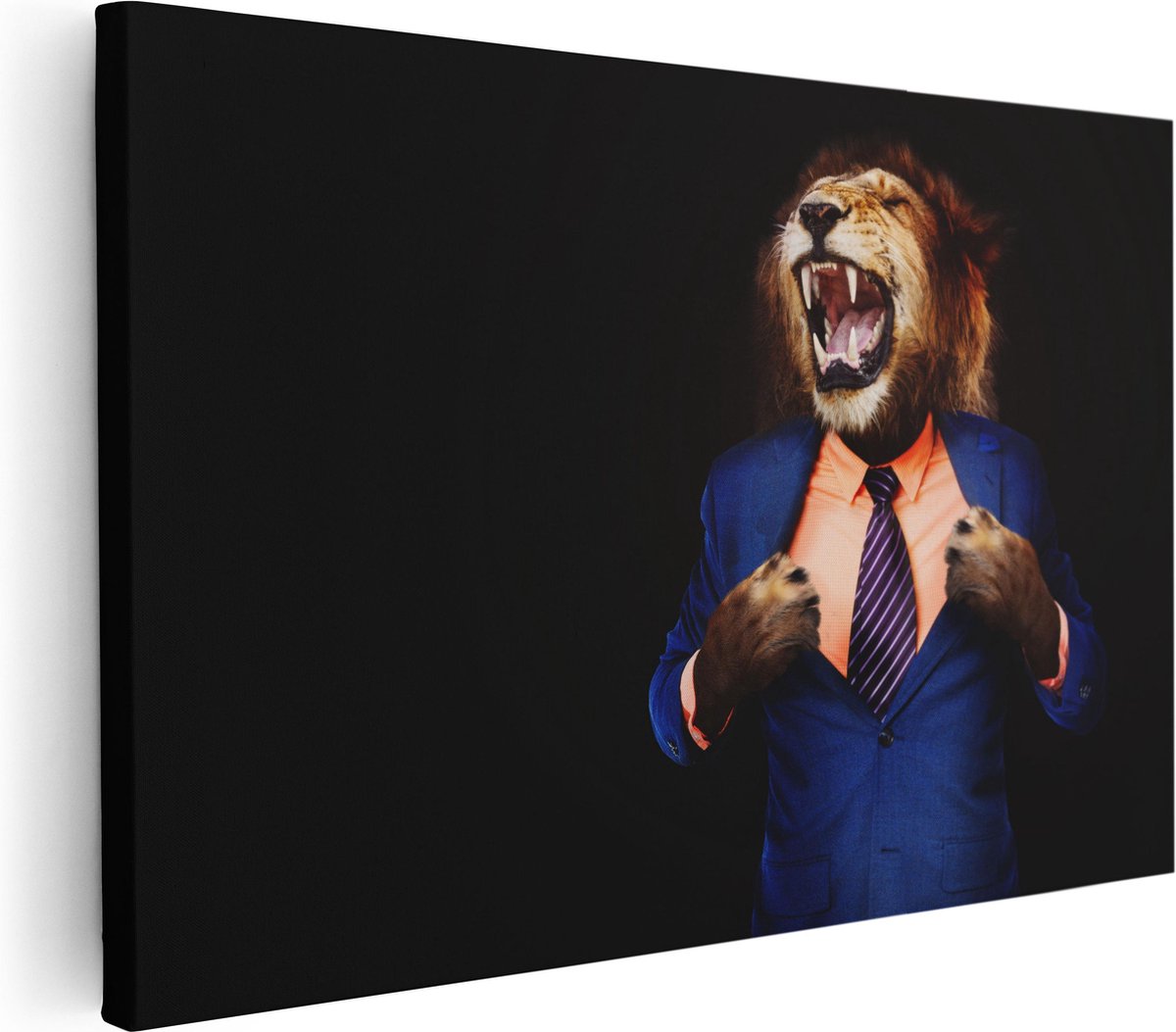 Artaza Canvas Schilderij Leeuw In Pak - Leeuwenkop - 30x20 - Klein - Foto Op Canvas - Canvas Print