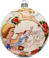Fairy Glass - Angels - Happy New Year - Handbeschilderde Kerstbal - Mond geblazen glas - 10cm