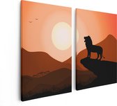 Artaza Canvas Schilderij Tweeluik Lion King - Silhouet Van Een Leeuw - 80x60 - Foto Op Canvas - Canvas Print