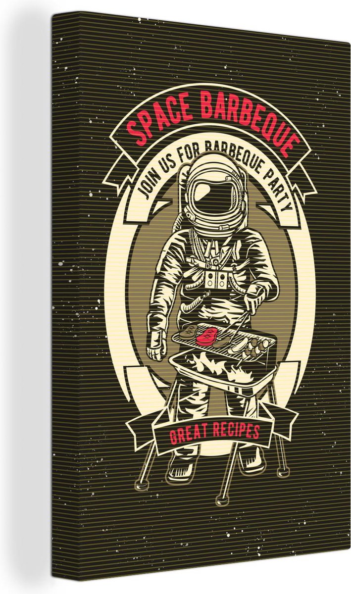 Canvas Schilderij Vintage - Astronaut - BBQ - 60x90 cm - Wanddecoratie - Vaderdag cadeau -