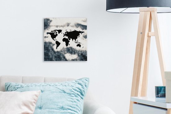 Peintures Toile Wereldkaart - Bois - Zwart - 20x20 cm - Décoration murale