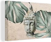 Canvas Schilderij Boeddha - Hoofd - Grijs - 60x40 cm - Wanddecoratie