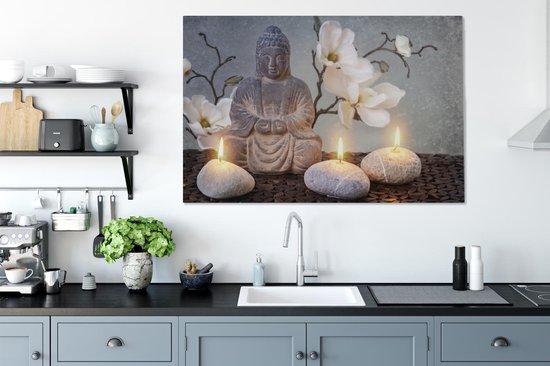 Peintures sur toile Bouddha - Bougies - Grijs - 120x80 cm - Décoration murale