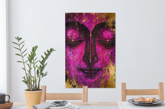 Toile Peinture Bouddha - Visage - Violet - 60x90 cm - Décoration murale
