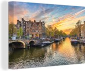 Canvas doek - Amsterdam - Nederland - Water - Architectuur - Zon - Kamerdecoratie - 140x90 cm - Canvas - Schilderijen op canvas
