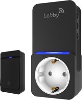Draadloze Deurbel - Met Stopcontact - Met 1 Ontvanger - Zwart - Plug & Play - IP55 Waterdicht - 5 Volumes - 38 Melodieën - Oplichtende Led