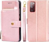 Voor Samsung Galaxy S20 Rits Tas PU + TPU Horizontale Flip Lederen Case met Houder & Kaartsleuf & Portemonnee & Lanyard (Rose Goud)