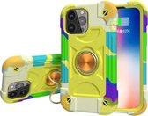 Schokbestendige siliconen + pc-beschermhoes met dubbele ringhouder voor iPhone 13 Pro (kleurrijk geelgroen)