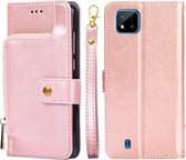 Voor Realme C20 Ritstas PU + TPU Horizontale Flip Lederen Case met Houder & Kaartsleuf & Portemonnee & Lanyard (Rose Goud)