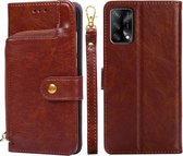 Voor OPPO F19/A74 Rits Tas PU + TPU Horizontale Flip Lederen Case met Houder & Kaartsleuf & Portemonnee & Lanyard (Bruin)