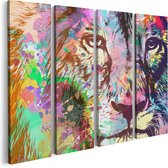 Artaza Canvas Schilderij Vierluik Gekleurde Leeuw - Abstract - 80x60 - Foto Op Canvas - Canvas Print
