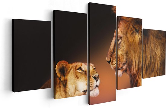 Artaza - Peinture sur toile Pentaptyque - Lion et lionne - Couleur - 100x50 - Photo sur toile - Impression sur toile
