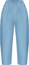 Blauwe Broeken Dames met Elastieken Band - Superlichte Strandbroek / Zomerbroeken Dames - Capri Broek Dames van Katoen - Harembroek - Pantalon - Kleding Dames Volwassenen - Maat 30/32