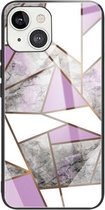 Beschermhoes van glas met abstract marmerpatroon voor iPhone 13 Mini (ruitgrijs paars)