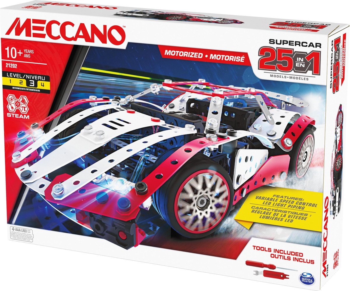 Meccano - Super Car 25 en 1 - Rouge - VAPEUR - 347 pièces - Kit de  construction | bol