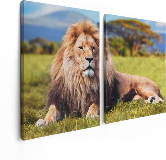 Artaza Canvas Schilderij Tweeluik Leeuw - 120x80 - Foto Op Canvas - Canvas Print