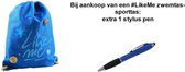 LikeMe Gymbag - Sporttas - zwemtas - Blauw -  #Like Me - Polyester. + EXTRA 1 Stylus Pen Blauw.