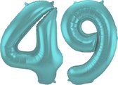 De Ballonnenkoning - Folieballon Cijfer 49 Aqua Metallic Mat - 86 cm