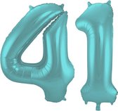 De Ballonnenkoning - Folieballon Cijfer 41 Aqua Metallic Mat - 86 cm