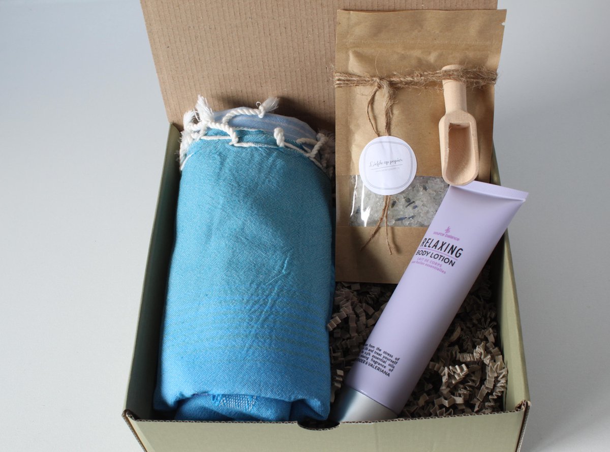 Minibox 'Da's genieten' - hamandoek - bodylotion - badzout - cadeau vrouw - cadeau vriendin