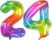 De Ballonnenkoning - Folieballon Cijfer 24 Yummy Gummy Rainbow - 86 cm