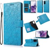Voor Samsung Galaxy S20 + Huid Voelen Reliëf Zonnebloem Horizontale Flip Lederen Case met Houder & Kaartsleuven & Portemonnee & Lanyard (Blauw)