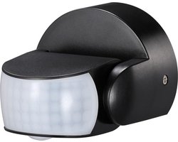 HOFTRONIC - PIR Bewegingsmelder voor buiten incl. Schemerschakelaar - 180° Detectiehoek - 12 meter bereik - Maximaal 600 Watt aan lampen aansluitbaar - Opbouw - Zwart - IP65 Waterdicht voor binnen en buiten - Bewegingssensor