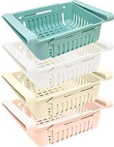 joeji's Kitchen Set van 4 opbergers voor de koelkast | Kunststof koelkast opslagcontainers | Intrekbare koelkastorganizers (blauw, wit, roze, beige)