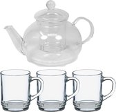 Glazen theepot met filter/infuser van 900 ml met 6x stuks theeglazen van 260 ml