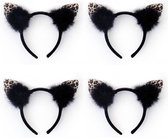 4 x morceaux de diadème noir avec oreilles de léopard / chat pour femme - Oreilles de costume de carnaval