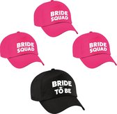 Vrijgezellenfeest dames petjes pakket - 1x Bride to Be zwart + 7x Bride Squad roze - Vrijgezellen vrouw artikelen/ accessoires