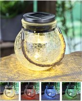 1x Solar lamp glazen pot op zonne-energie 14 cm kleur veranderend - Tuindecoratie/accessoires - Tuinverlichting - Tuinlampjes - Buiten verlichting - Solar/zonne-energie mason jar voor in de t