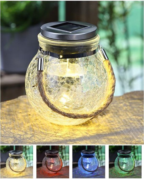 1x Solar lamp glazen pot op zonne-energie 14 cm kleur veranderend -... |  bol.com