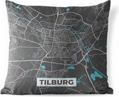 Sierkussen Buiten - Stadskaart - Tilburg - Grijs - Blauw - 60x60 cm - Weerbestendig - Plattegrond