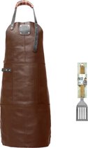 Sorprese Premium – tablier de barbecue – carreaux marron-noir – tablier de barbecue pour hommes – 100 % cuir de première qualité – y compris la spatule de barbecue jamie oliver - tablier de barbecue en cuir pour homme