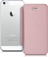 kwmobile hoesje voor Apple iPhone SE (1.Gen 2016) / 5 / 5S - Beschermhoes met transparante achterkant - Flip cover in roségoud / transparant