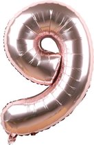 Folieballon / Cijferballon Rose Goud - getal 9 - 41cm