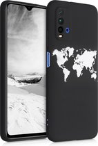 kwmobile telefoonhoesje compatibel met Xiaomi Redmi 9T - Hoesje voor smartphone in wit / zwart - Backcover van TPU - Wereldkaart design