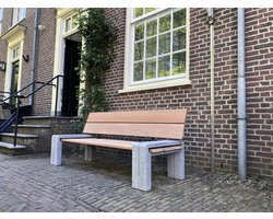 Betonnen Bank Met Hout - Afmetingen: 200 x 90 x 90 cm - Houten Buitenbank - Betonnen Tuinbank - Stenen Zitbank Voor Buiten - Model: TW Steenwijk Hardhout Met Rugleuning
